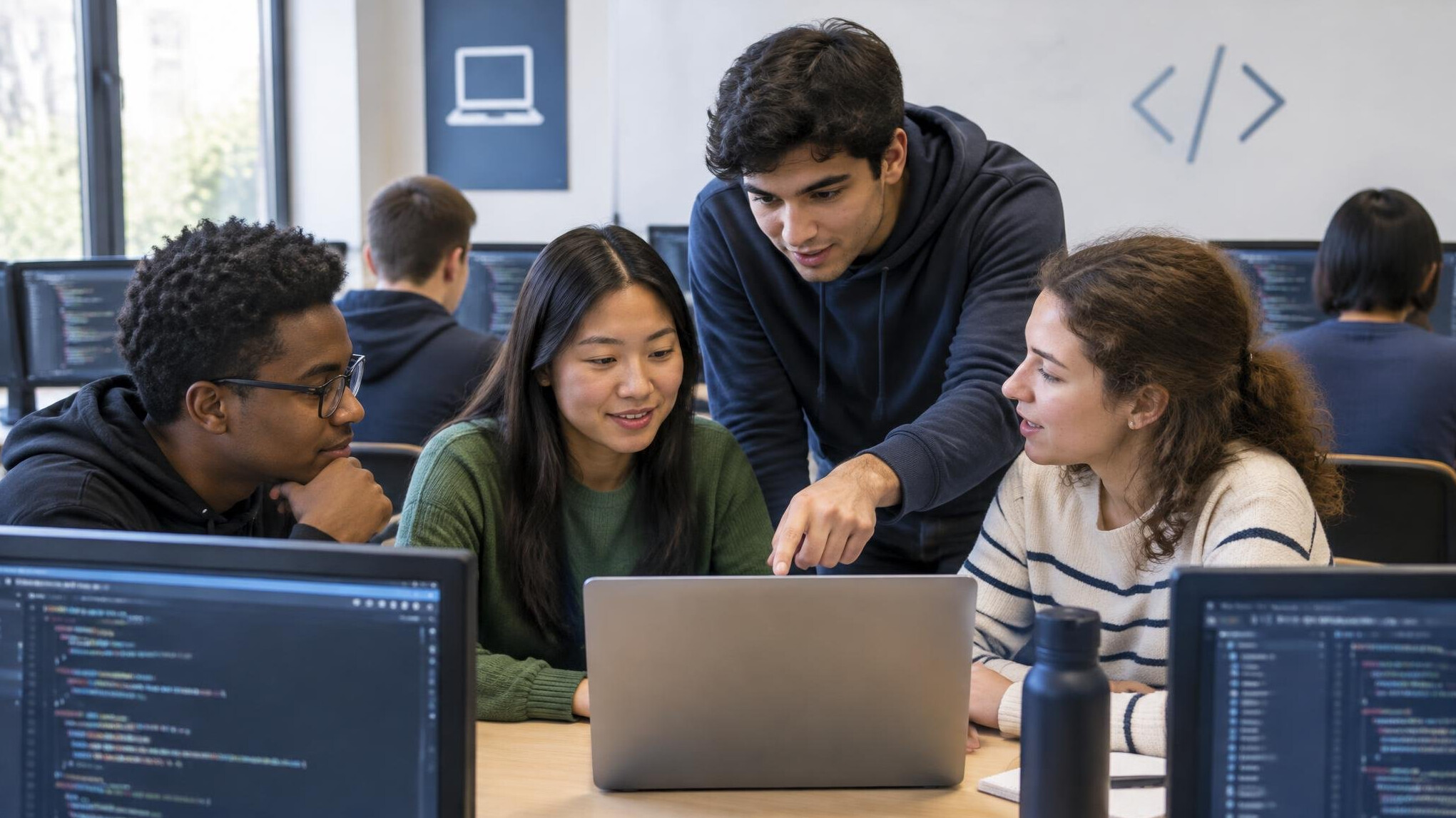 group of students in coding class