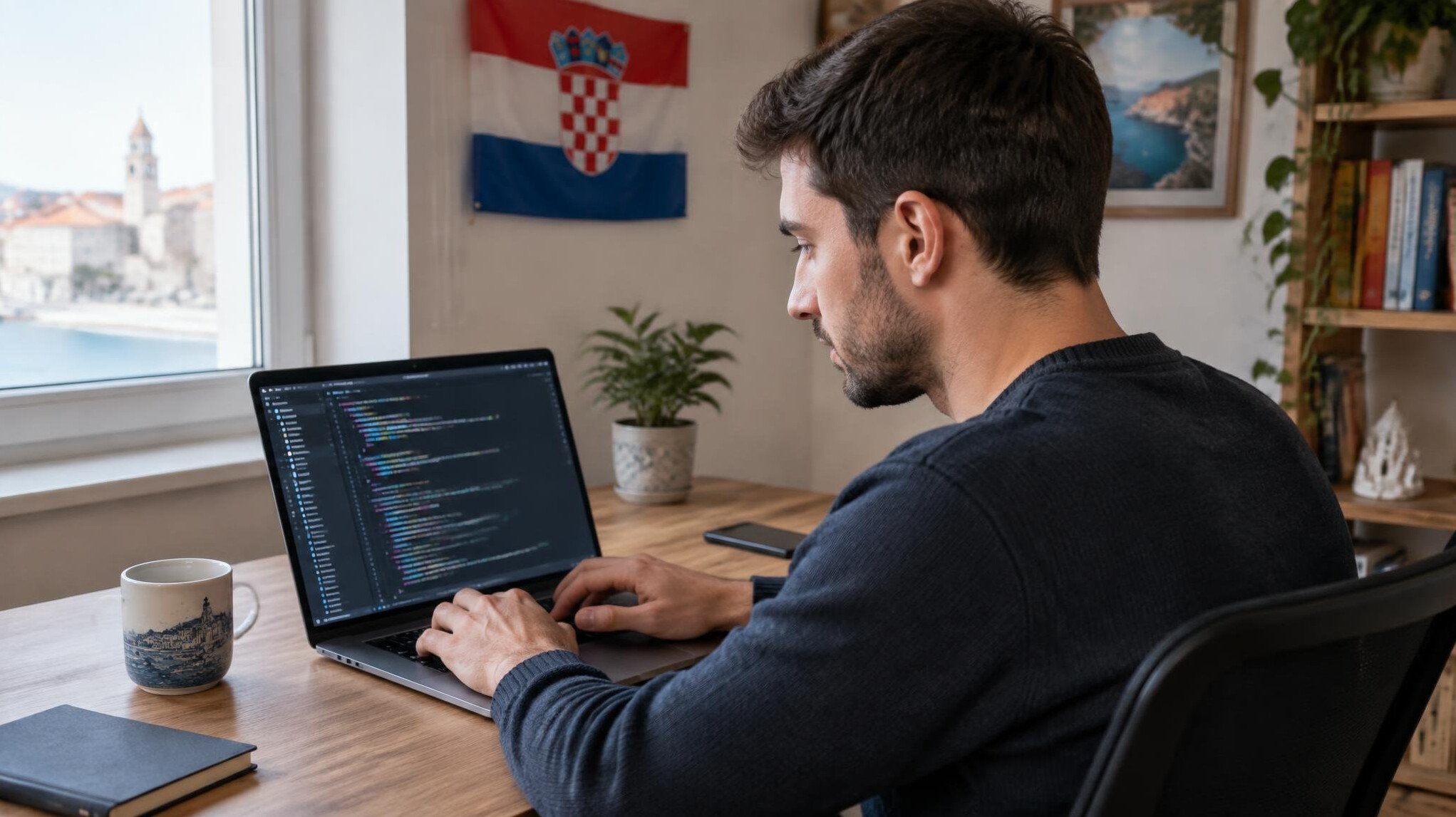 Person typing code on a laptop at a desk